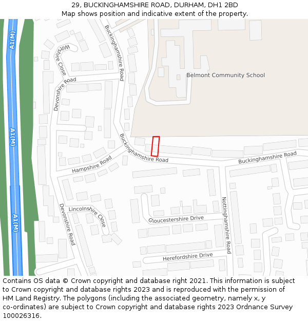 29, BUCKINGHAMSHIRE ROAD, DURHAM, DH1 2BD: Location map and indicative extent of plot