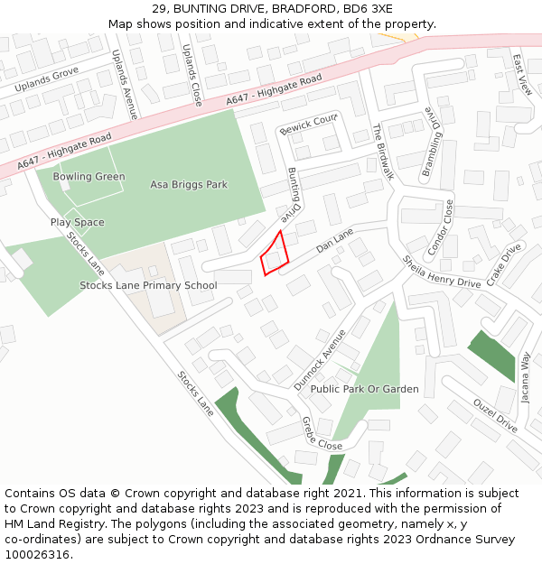 29, BUNTING DRIVE, BRADFORD, BD6 3XE: Location map and indicative extent of plot