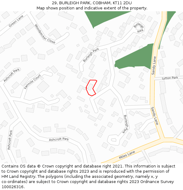 29, BURLEIGH PARK, COBHAM, KT11 2DU: Location map and indicative extent of plot
