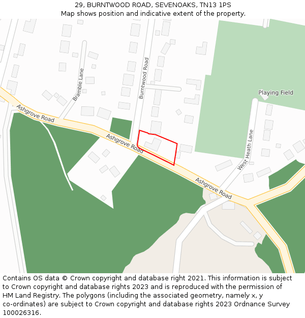 29, BURNTWOOD ROAD, SEVENOAKS, TN13 1PS: Location map and indicative extent of plot