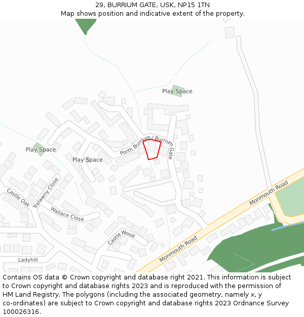 29, BURRIUM GATE, USK, NP15 1TN: Location map and indicative extent of plot