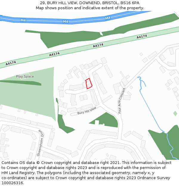 29, BURY HILL VIEW, DOWNEND, BRISTOL, BS16 6PA: Location map and indicative extent of plot