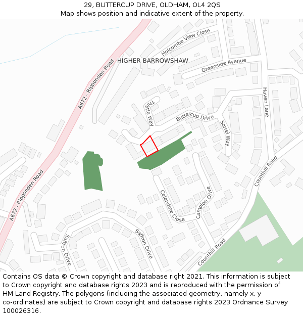 29, BUTTERCUP DRIVE, OLDHAM, OL4 2QS: Location map and indicative extent of plot