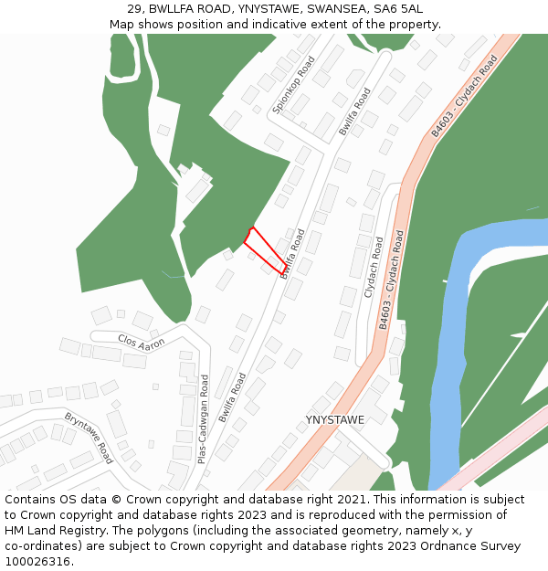 29, BWLLFA ROAD, YNYSTAWE, SWANSEA, SA6 5AL: Location map and indicative extent of plot