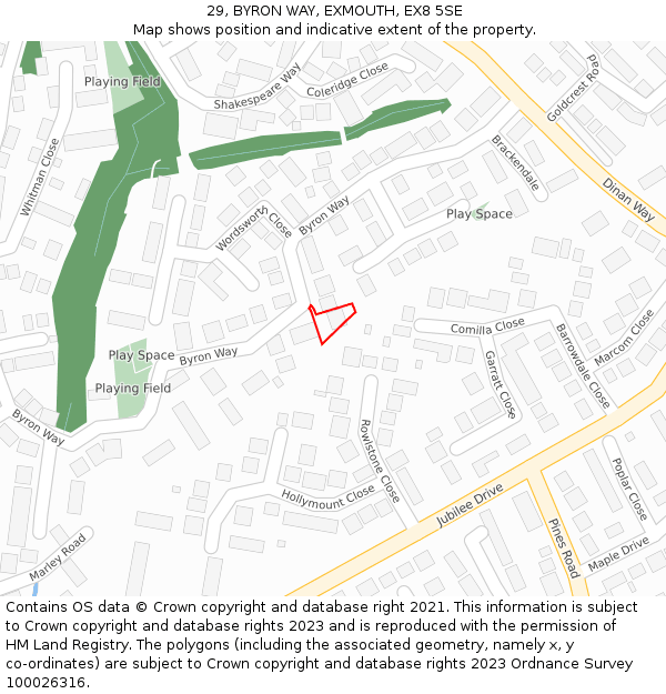 29, BYRON WAY, EXMOUTH, EX8 5SE: Location map and indicative extent of plot