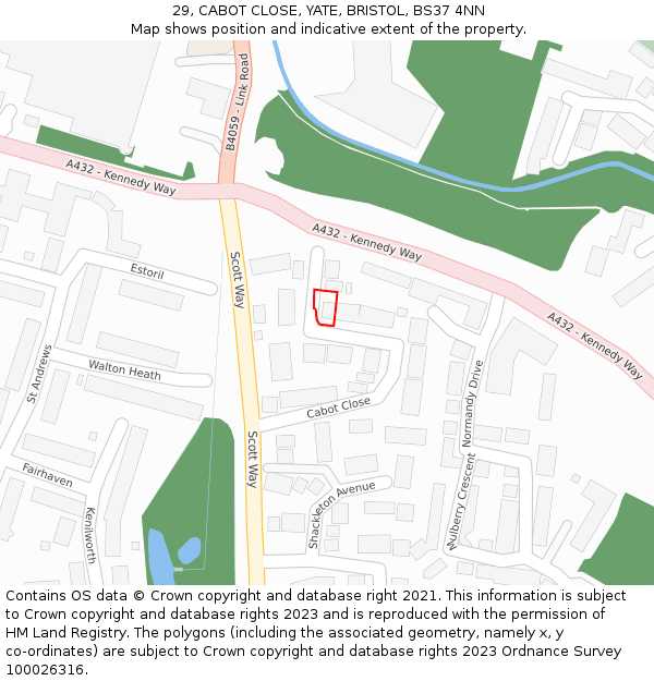 29, CABOT CLOSE, YATE, BRISTOL, BS37 4NN: Location map and indicative extent of plot