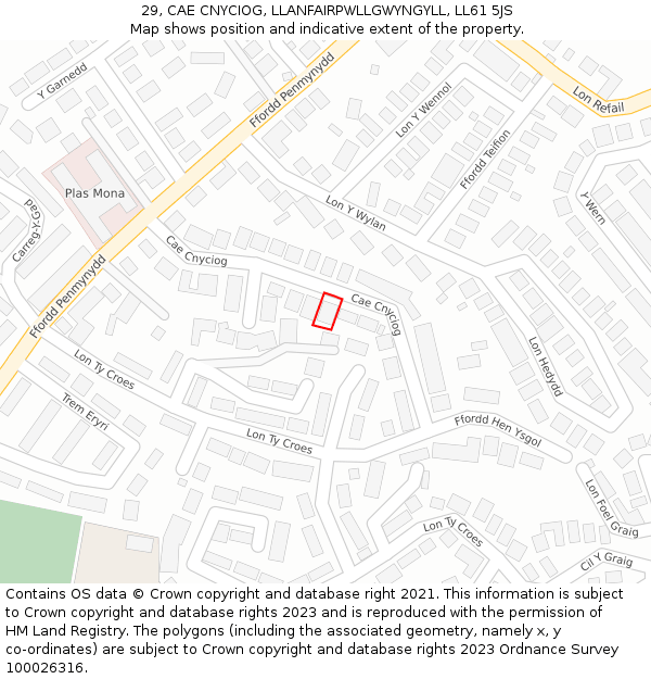 29, CAE CNYCIOG, LLANFAIRPWLLGWYNGYLL, LL61 5JS: Location map and indicative extent of plot