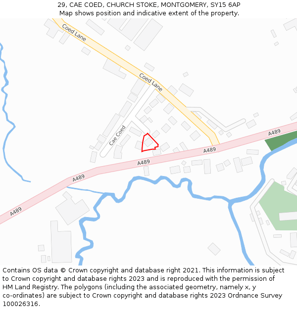 29, CAE COED, CHURCH STOKE, MONTGOMERY, SY15 6AP: Location map and indicative extent of plot