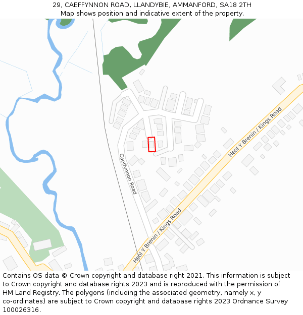 29, CAEFFYNNON ROAD, LLANDYBIE, AMMANFORD, SA18 2TH: Location map and indicative extent of plot