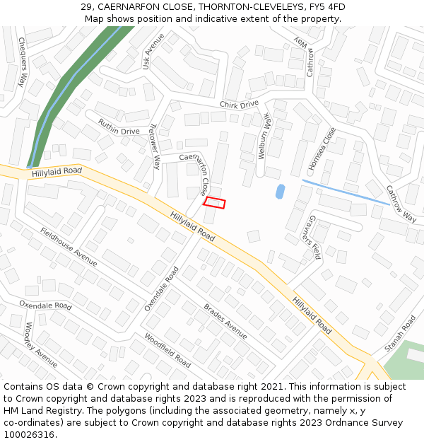 29, CAERNARFON CLOSE, THORNTON-CLEVELEYS, FY5 4FD: Location map and indicative extent of plot