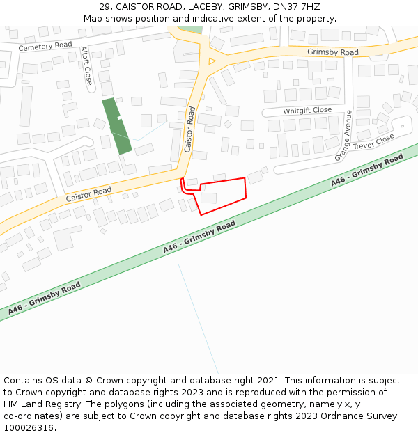 29, CAISTOR ROAD, LACEBY, GRIMSBY, DN37 7HZ: Location map and indicative extent of plot