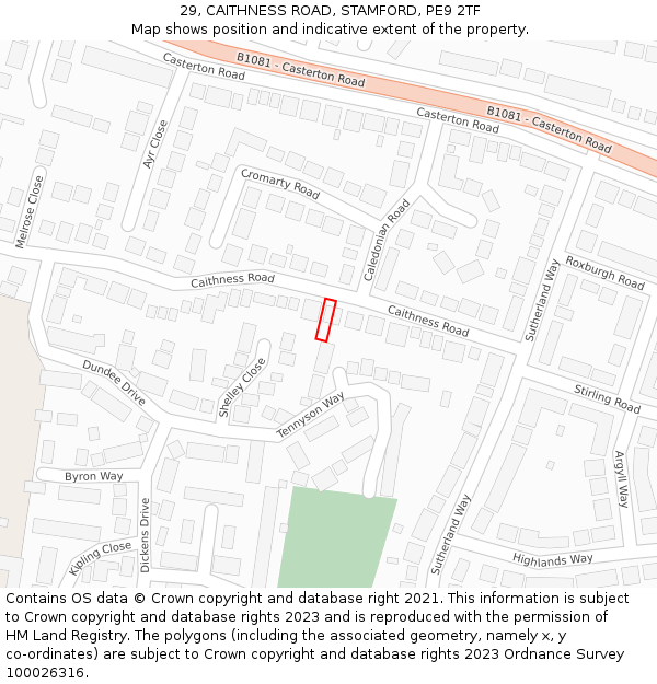 29, CAITHNESS ROAD, STAMFORD, PE9 2TF: Location map and indicative extent of plot