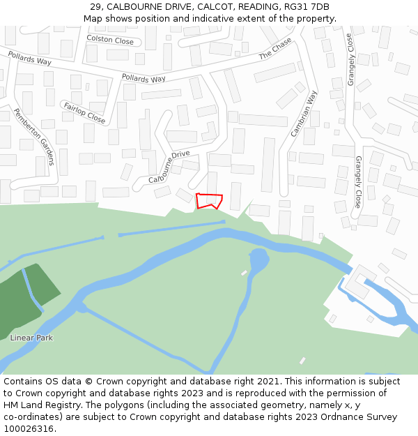 29, CALBOURNE DRIVE, CALCOT, READING, RG31 7DB: Location map and indicative extent of plot