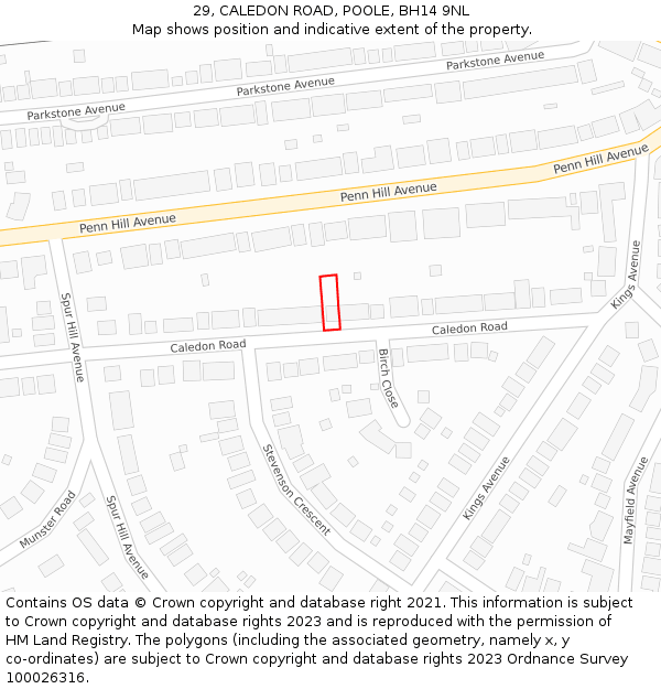 29, CALEDON ROAD, POOLE, BH14 9NL: Location map and indicative extent of plot