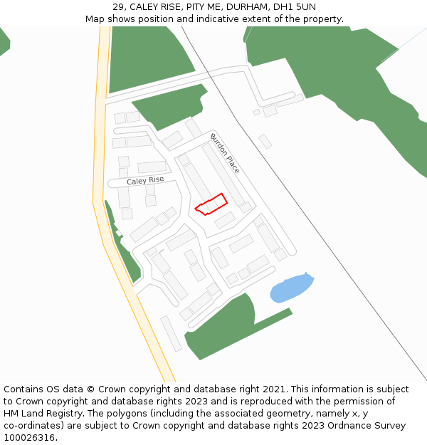 29, CALEY RISE, PITY ME, DURHAM, DH1 5UN: Location map and indicative extent of plot