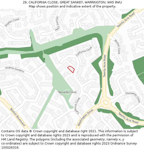 29, CALIFORNIA CLOSE, GREAT SANKEY, WARRINGTON, WA5 8WU: Location map and indicative extent of plot