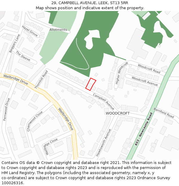 29, CAMPBELL AVENUE, LEEK, ST13 5RR: Location map and indicative extent of plot