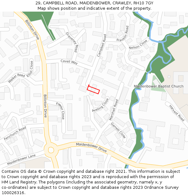 29, CAMPBELL ROAD, MAIDENBOWER, CRAWLEY, RH10 7GY: Location map and indicative extent of plot