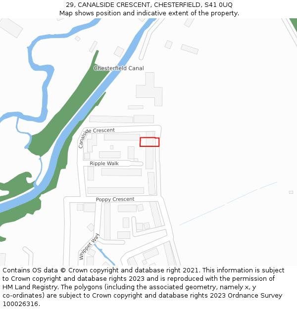 29, CANALSIDE CRESCENT, CHESTERFIELD, S41 0UQ: Location map and indicative extent of plot