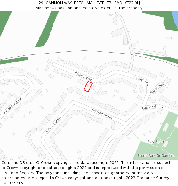 29, CANNON WAY, FETCHAM, LEATHERHEAD, KT22 9LJ: Location map and indicative extent of plot