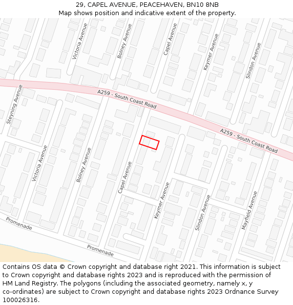 29, CAPEL AVENUE, PEACEHAVEN, BN10 8NB: Location map and indicative extent of plot