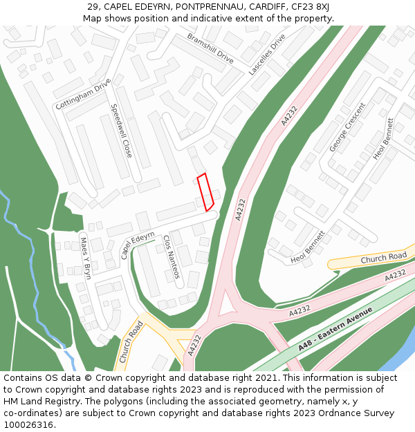 29, CAPEL EDEYRN, PONTPRENNAU, CARDIFF, CF23 8XJ: Location map and indicative extent of plot