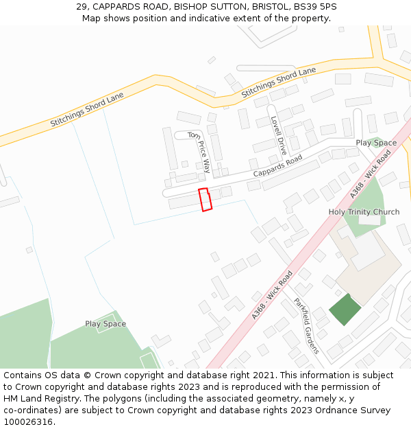 29, CAPPARDS ROAD, BISHOP SUTTON, BRISTOL, BS39 5PS: Location map and indicative extent of plot