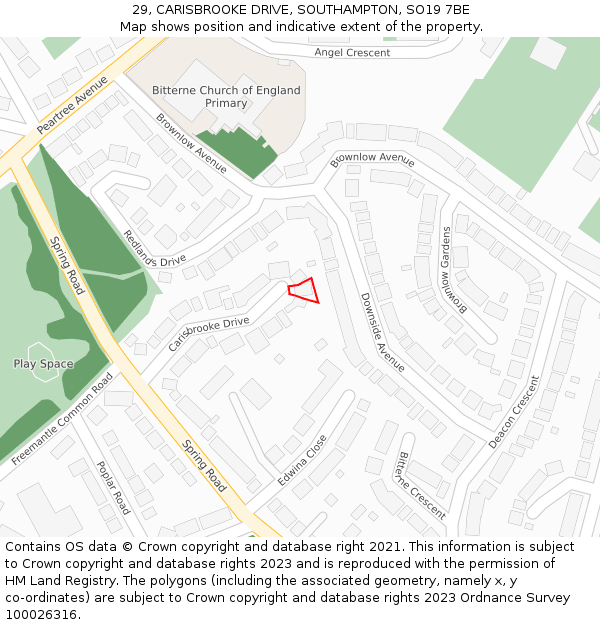 29, CARISBROOKE DRIVE, SOUTHAMPTON, SO19 7BE: Location map and indicative extent of plot