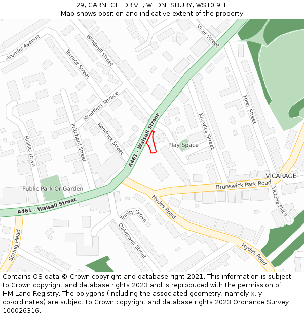 29, CARNEGIE DRIVE, WEDNESBURY, WS10 9HT: Location map and indicative extent of plot
