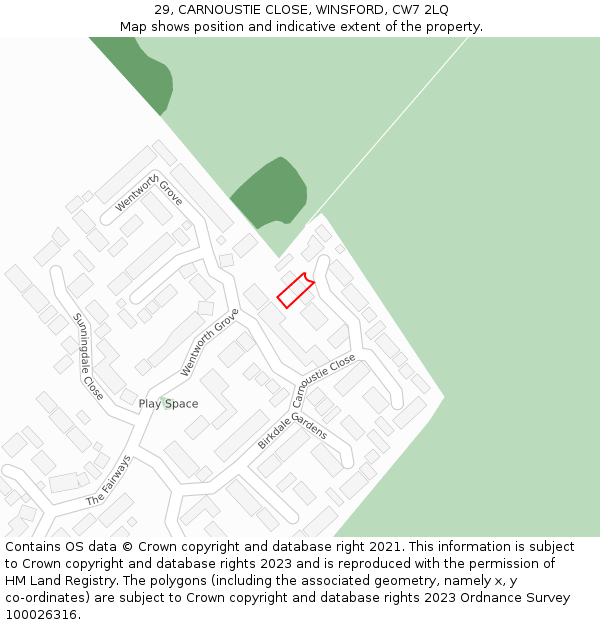 29, CARNOUSTIE CLOSE, WINSFORD, CW7 2LQ: Location map and indicative extent of plot