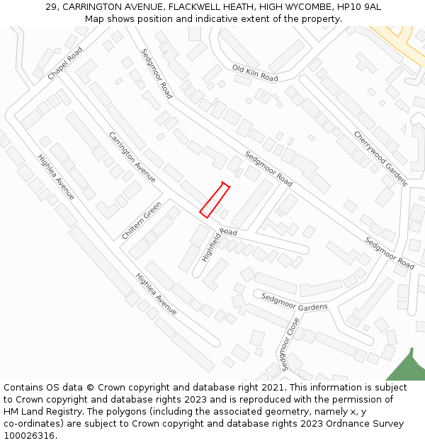 29, CARRINGTON AVENUE, FLACKWELL HEATH, HIGH WYCOMBE, HP10 9AL: Location map and indicative extent of plot