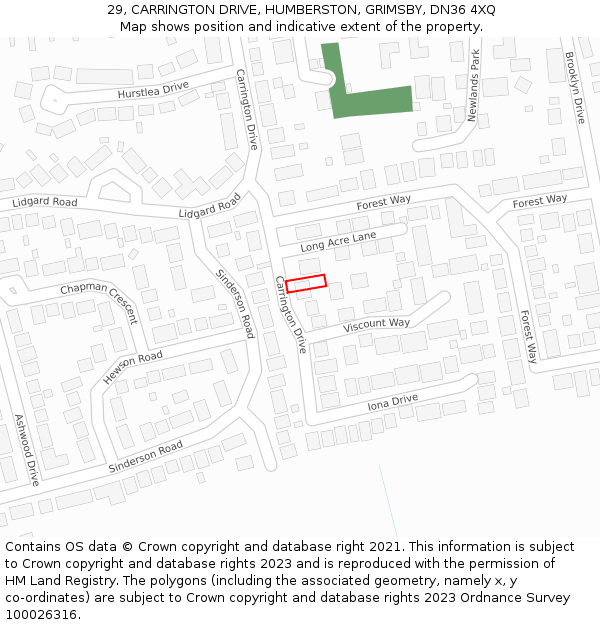 29, CARRINGTON DRIVE, HUMBERSTON, GRIMSBY, DN36 4XQ: Location map and indicative extent of plot