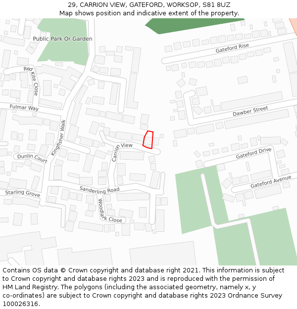29, CARRION VIEW, GATEFORD, WORKSOP, S81 8UZ: Location map and indicative extent of plot