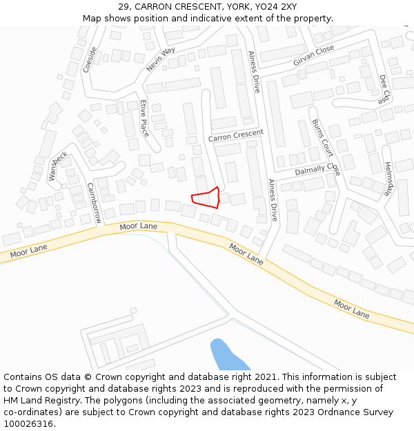 29, CARRON CRESCENT, YORK, YO24 2XY: Location map and indicative extent of plot