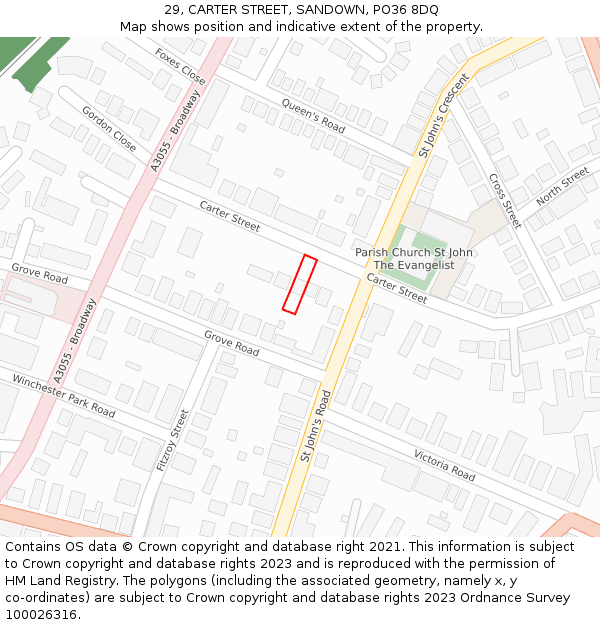 29, CARTER STREET, SANDOWN, PO36 8DQ: Location map and indicative extent of plot