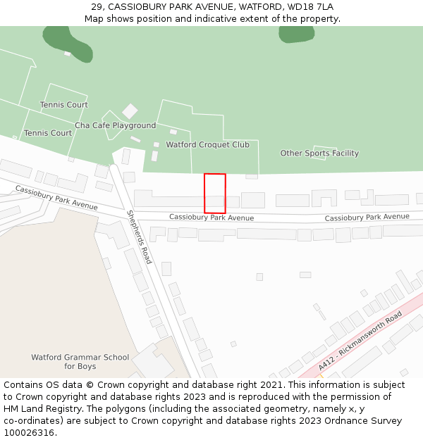 29, CASSIOBURY PARK AVENUE, WATFORD, WD18 7LA: Location map and indicative extent of plot
