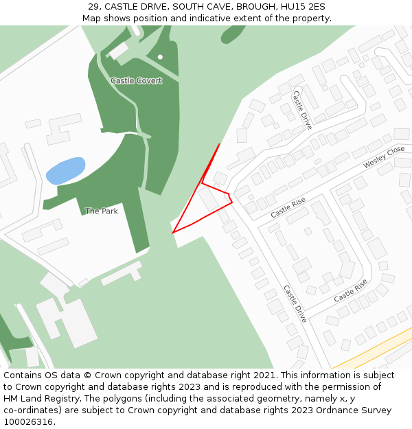 29, CASTLE DRIVE, SOUTH CAVE, BROUGH, HU15 2ES: Location map and indicative extent of plot