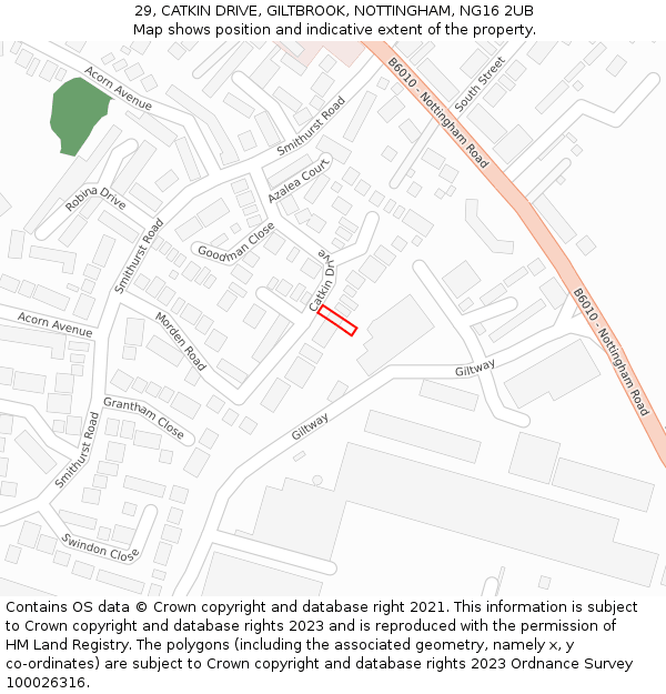 29, CATKIN DRIVE, GILTBROOK, NOTTINGHAM, NG16 2UB: Location map and indicative extent of plot