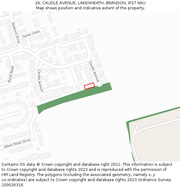 29, CAUDLE AVENUE, LAKENHEATH, BRANDON, IP27 9AU: Location map and indicative extent of plot