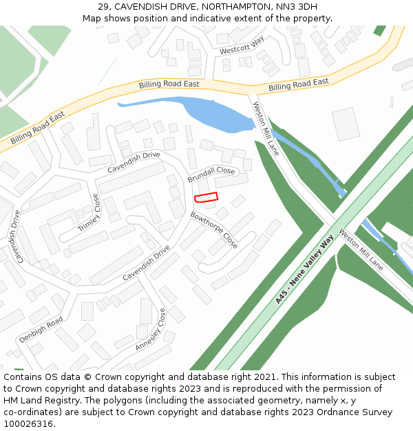 29, CAVENDISH DRIVE, NORTHAMPTON, NN3 3DH: Location map and indicative extent of plot