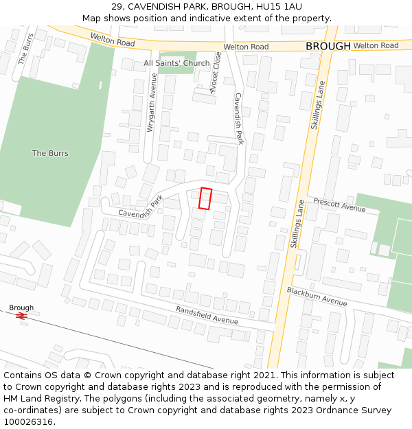 29, CAVENDISH PARK, BROUGH, HU15 1AU: Location map and indicative extent of plot