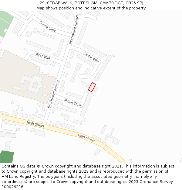 29, CEDAR WALK, BOTTISHAM, CAMBRIDGE, CB25 9BJ: Location map and indicative extent of plot