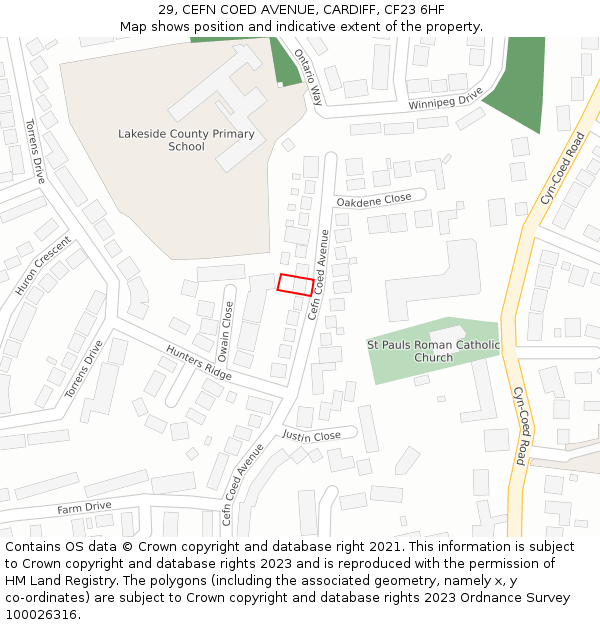 29, CEFN COED AVENUE, CARDIFF, CF23 6HF: Location map and indicative extent of plot