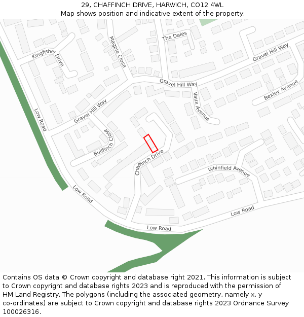 29, CHAFFINCH DRIVE, HARWICH, CO12 4WL: Location map and indicative extent of plot