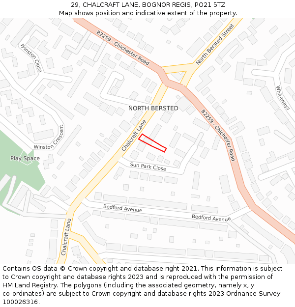 29, CHALCRAFT LANE, BOGNOR REGIS, PO21 5TZ: Location map and indicative extent of plot