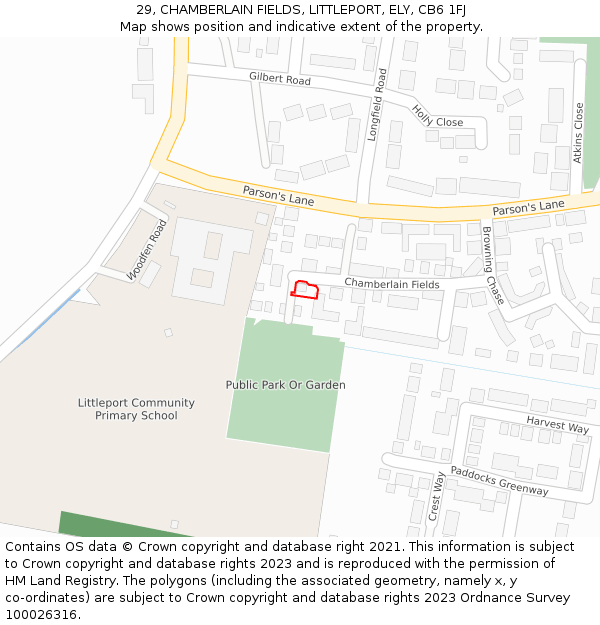 29, CHAMBERLAIN FIELDS, LITTLEPORT, ELY, CB6 1FJ: Location map and indicative extent of plot