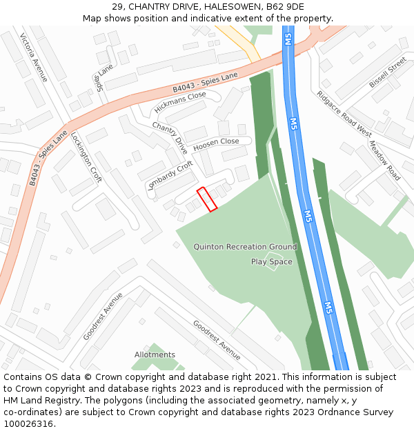 29, CHANTRY DRIVE, HALESOWEN, B62 9DE: Location map and indicative extent of plot
