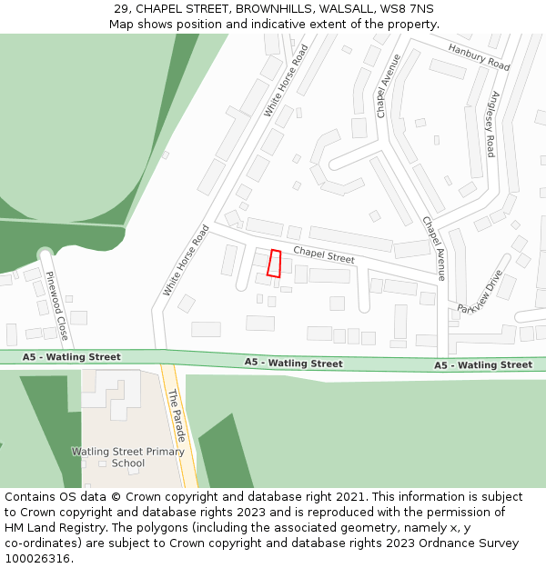 29, CHAPEL STREET, BROWNHILLS, WALSALL, WS8 7NS: Location map and indicative extent of plot