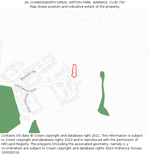 29, CHARINGWORTH DRIVE, HATTON PARK, WARWICK, CV35 7SY: Location map and indicative extent of plot