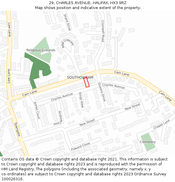 29, CHARLES AVENUE, HALIFAX, HX3 9RZ: Location map and indicative extent of plot